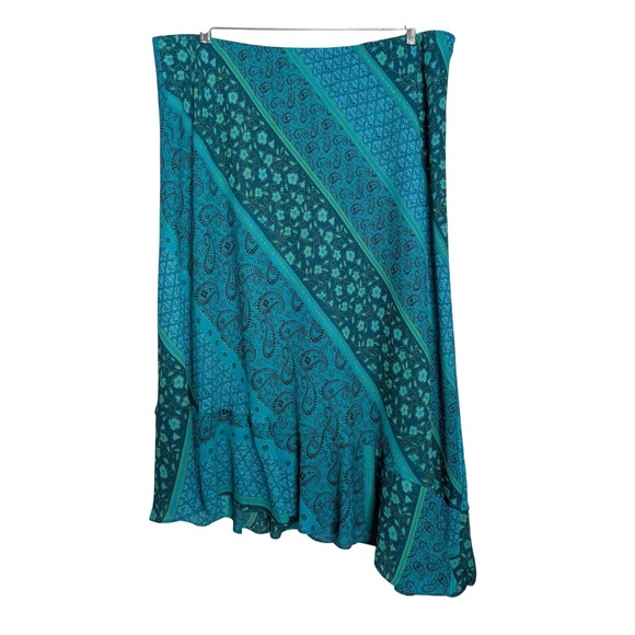 Vintage 90s Y2K Asymmetric Chiffon Midi Skirt 20W Floral Paisley Boho Cottage - Picture 2 of 7